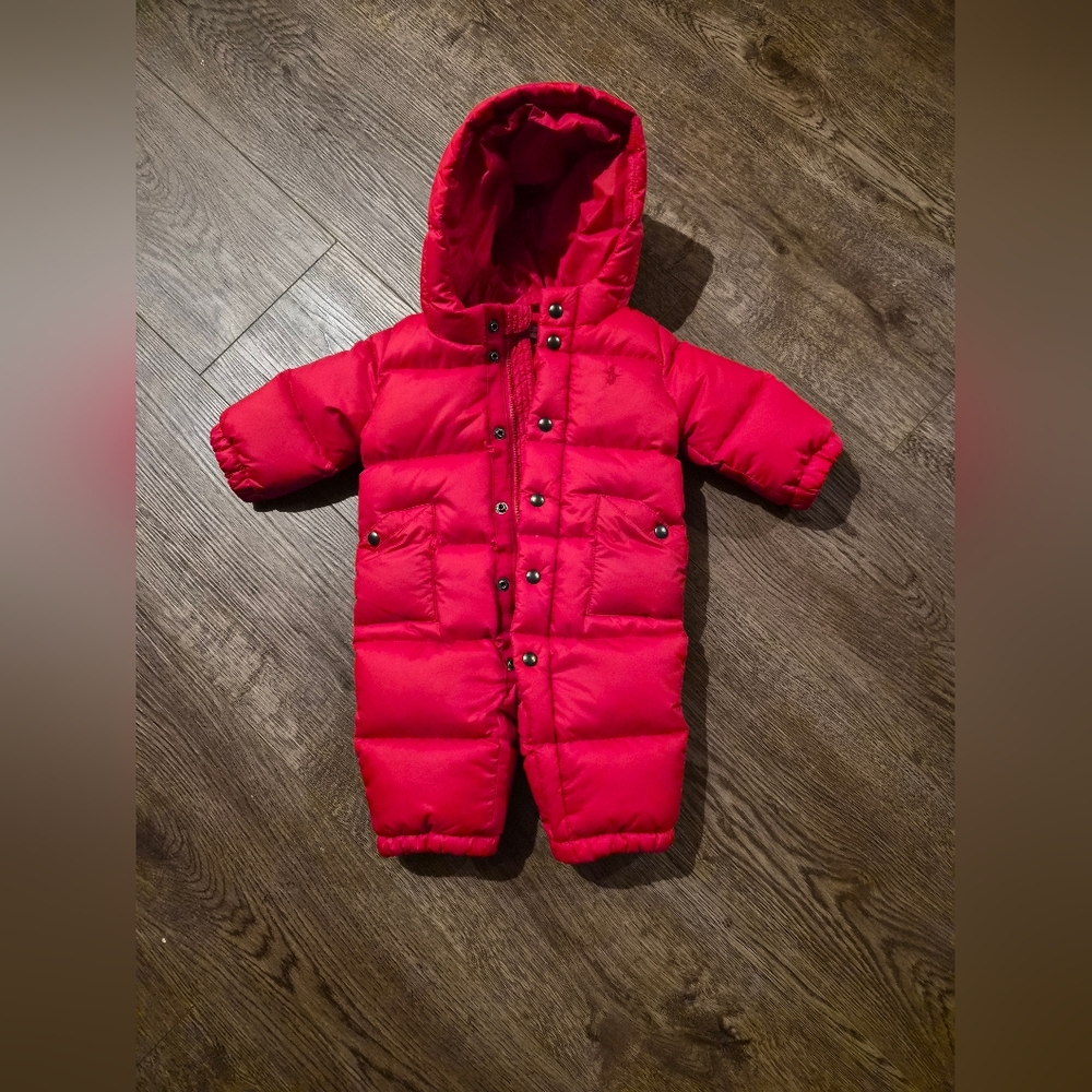 Ralph Lauren Vibrant Red Hooded Snowsuit Infant Xs